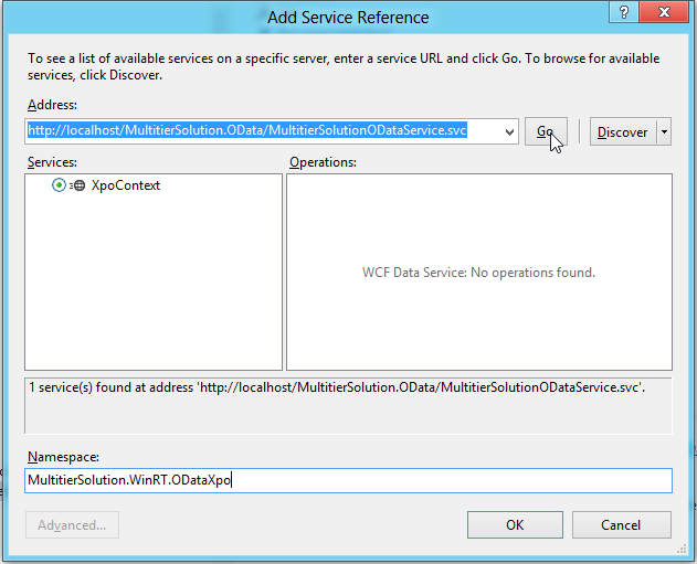 Add Service Reference for OData in Visual Studio