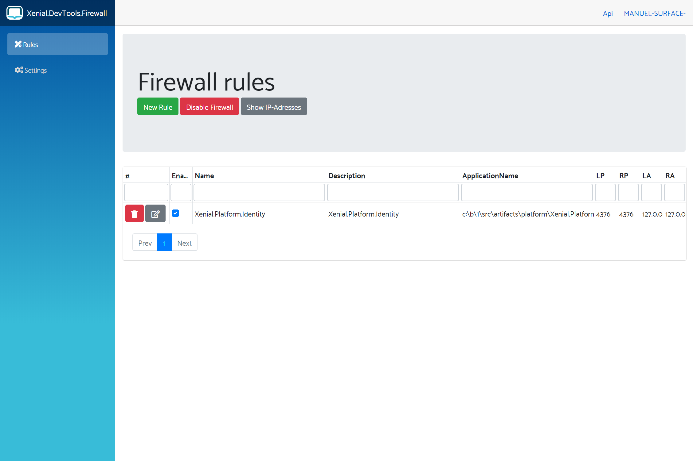Screenshot of Xenial.DevTools.Firewall